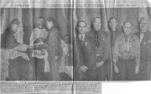 Top left photo- Gerald Hathaway of Our Lady Rosary parish in Niagara Falls receiving award from Bishop O'Hara, Top left photo (from left to right) William Robillard, George Weinfortner, Charles Eichhorn, William Payne and John Galvin.