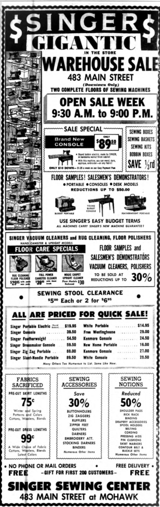 Buffalo NY Courier Express 1961 Singer Featherweight Ad