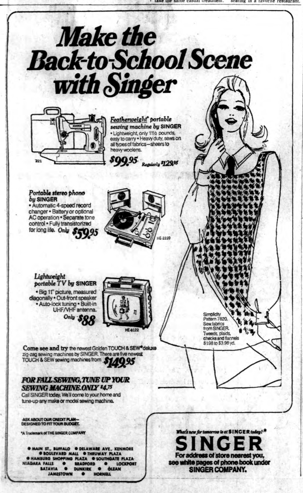 Buffalo NY Courier Express 1968 Singer Featherweight Ad