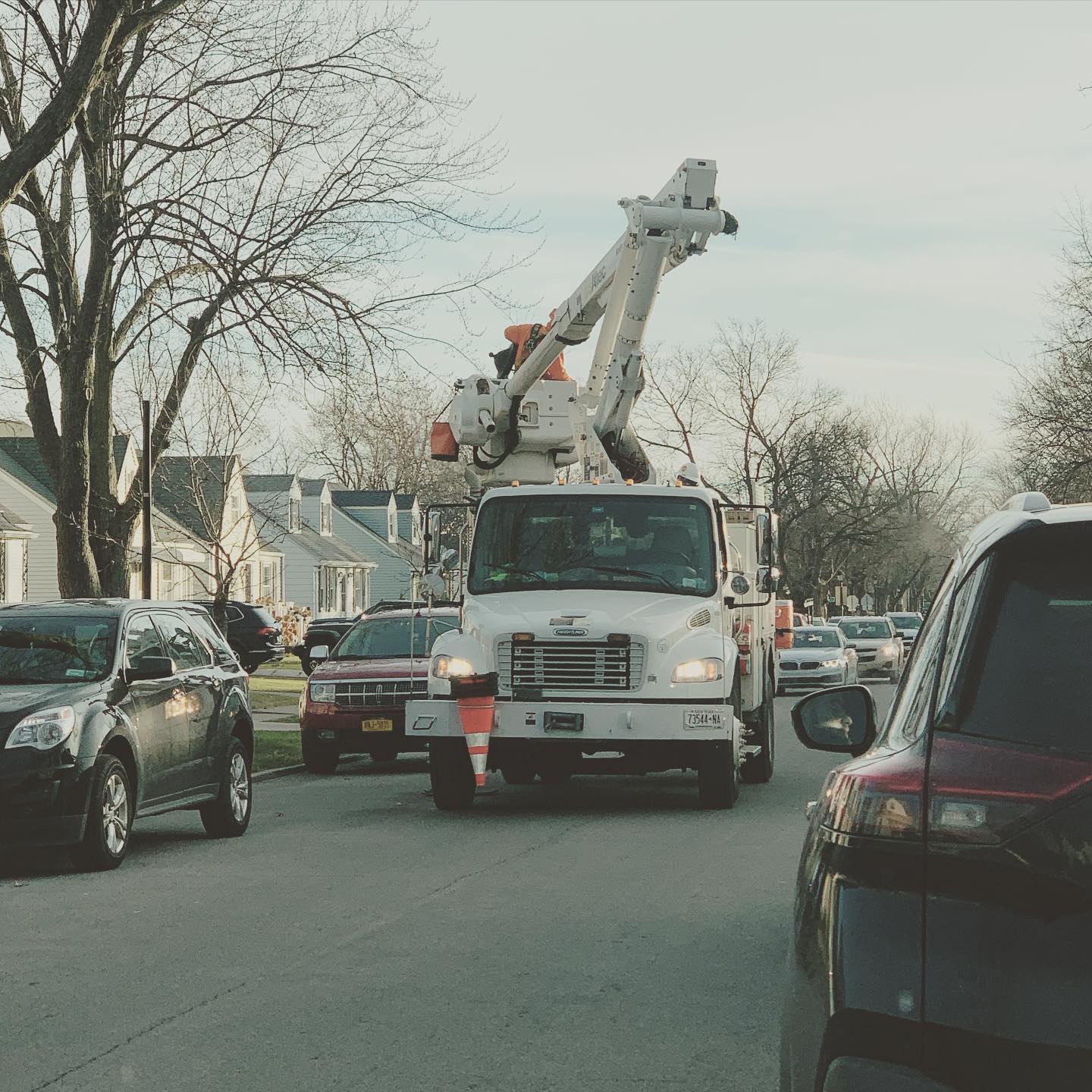 National Grid chose school drop off as the perfect time to block the street.