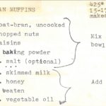 Oat-Bran Muffins CourseBreakfast CuisineAmerican Keywordmuffin Servings12 muffins Equipment Muffin tins Ingredients 2½ cup oat-bran uncooked ¼ cup chopped nuts ¼ cup raisins 2 tsp baking powder ½ tsp salt optional ¾ cup skimmed milk ⅓ cup honey 2 eggs beaten 2 tbsp vegetable oil Instructions Mix in a large bowl the oat-bran, nuts, raisins, baking powder & salt. Add the milk, honey, eggs and vegetable oil. Mix until moistened. Fill almost full in greased or paper-lined tins. Bake 15-17 minutes (or until golden brown) in a 425° oven. Serve warm.