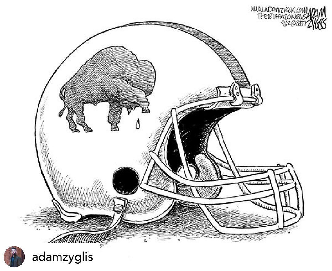 Posted @withregram • @adamzyglis This game should not go on. Prayers for Hamlin @TheBuffaloNews @BuffaloBills (Cartoon from 2007 after Kevin Everett injury)